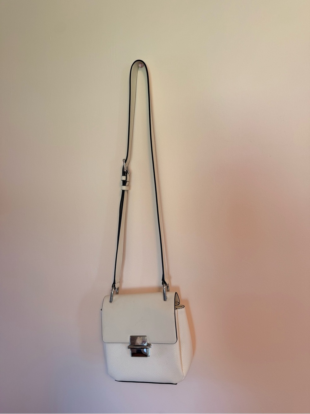 Calvin Klein White Crossbody Bag with Black-Edged Strap